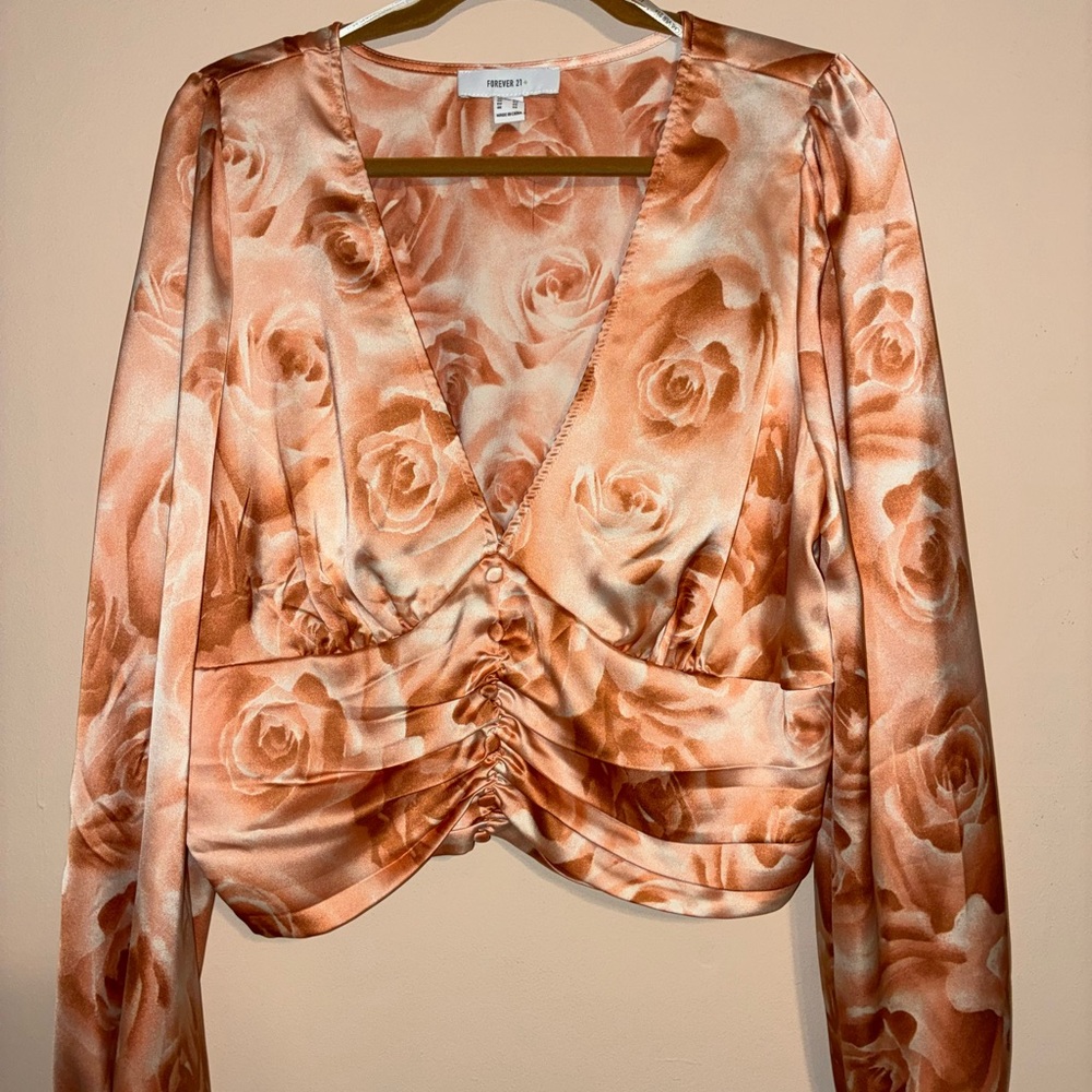 Forever 21 Orange Ruched Wrap Blouse